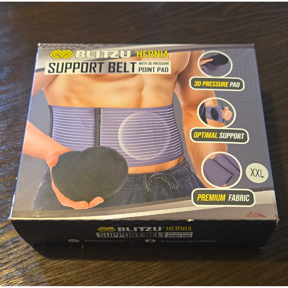 Blitzu Hernia Support Belt XXL 3D Pressure Point Pad Adjustable Compression Blue